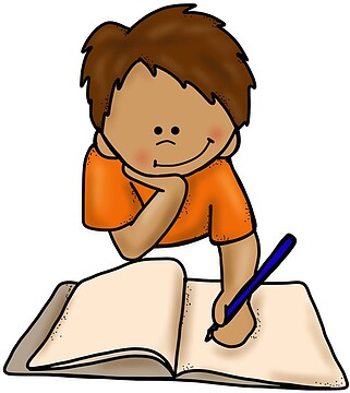 Desenho de menino a escrever num caderno