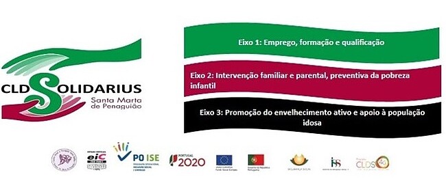 Cartaz promocional dos eixos de intervenção do CLDS 4G Solidarius