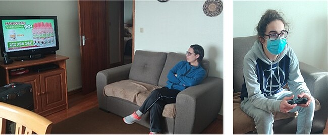 Joana Carvalho e Marta Vilela em casa, a ver televisão ou jogar videojogos