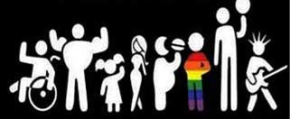 Cartaz que representa a diversidade através de vários bonecos diferentes, como um em cadeira-de-rodas, desportistas, mulheres, crianças, guitarristas ou pintados com as cores do arco-íris