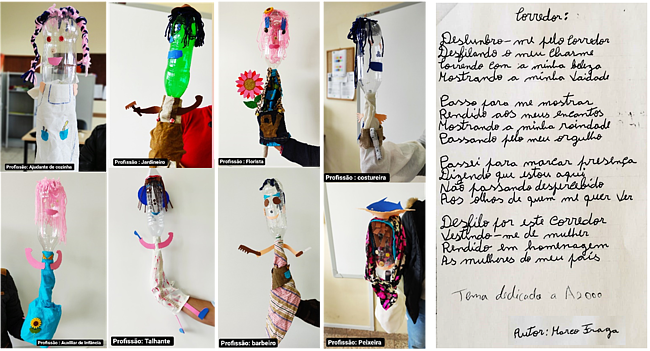 Poema feito pelos formandos e bonecos feitos manualmente por eles a simbolizar certas profissões