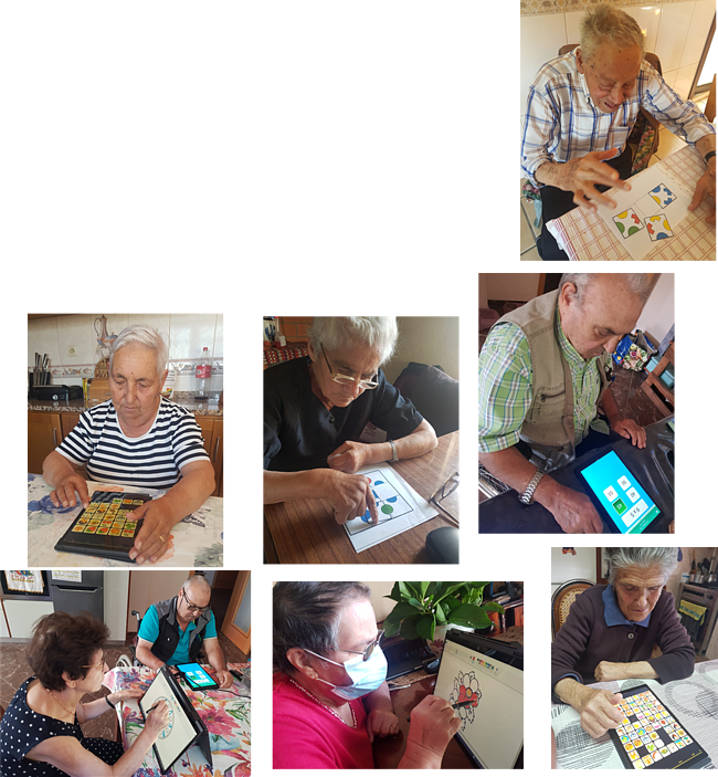 Clientes idosos realizam atividades no computador e tablet